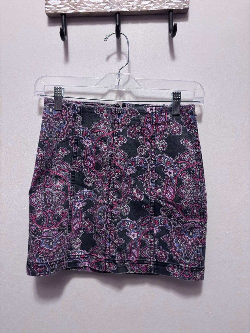 Free People Paisley Mini Skirt in Black, Pink and Purple